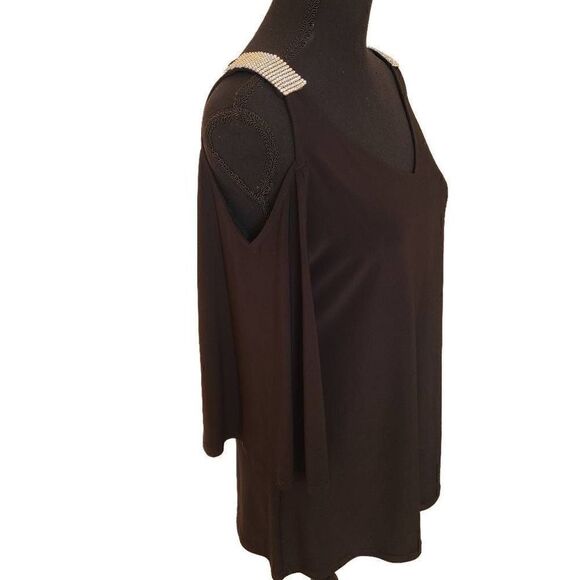 S Levine Womens Cold Shoulder Rhinestone Black Dressy Top Medium - Picture 1 of 11